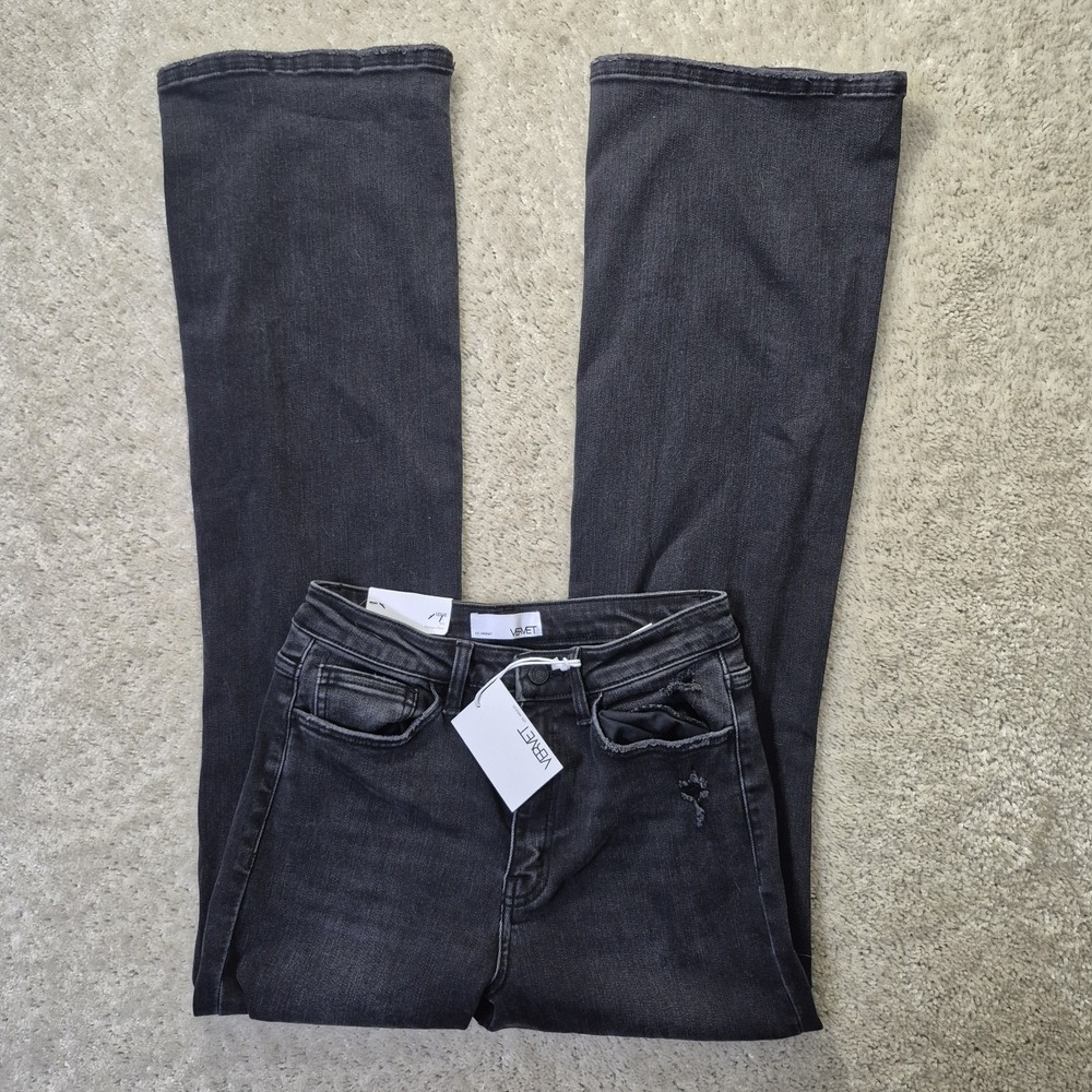 Vervet Leslie 90s Vintage Flare Womens 27/33 Black Distressed Hippie Biker New